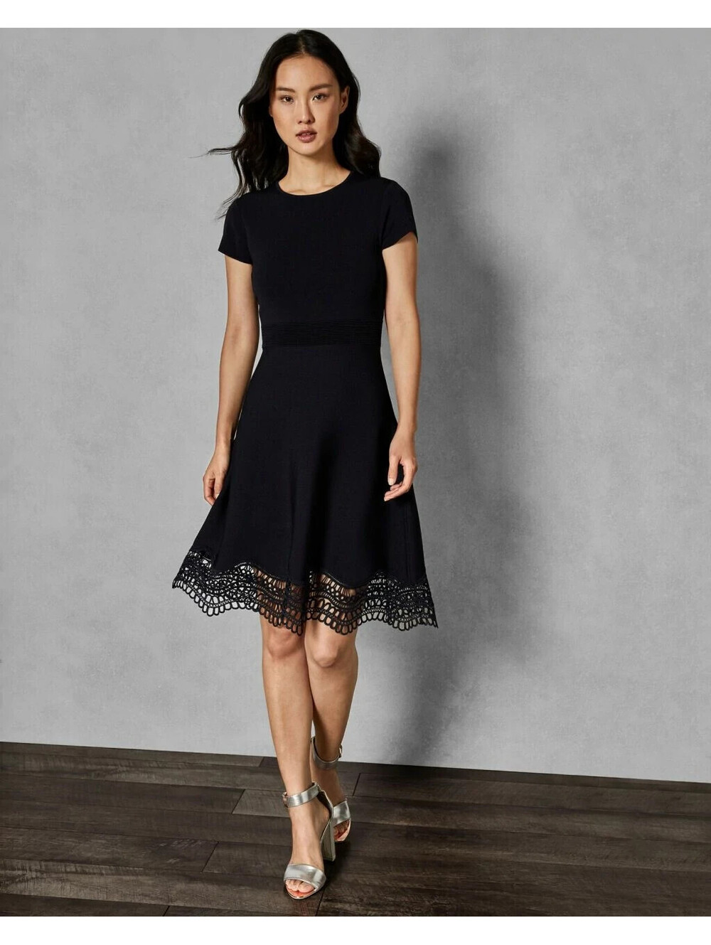 NWT Ted Baker Knitted Skater Fit Flare Dress Black Short Sleeve 10